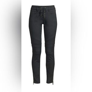 Joie Adorea Lace-Up Moto Skinny Jeans Black Caviar Ankle Zip Size 27